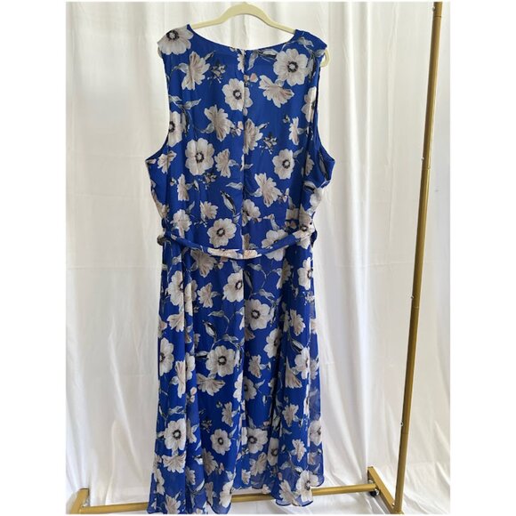 Jessica Howard Women's Plus 24W Blue Floral Faux Wrap Dress with Ruffle - Picture 2 of 13